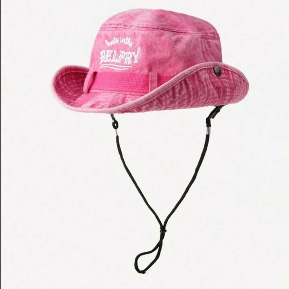 Women Letter Embroidered Drawstring Detail Casual Buc ket Hat For Outdoor